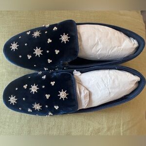 Birdies Midnight Blue Velvet Loafers with Metallic Accents - size 7